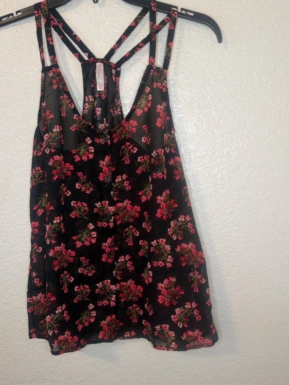 Xhilaration Black Floral Strappy Tank Top